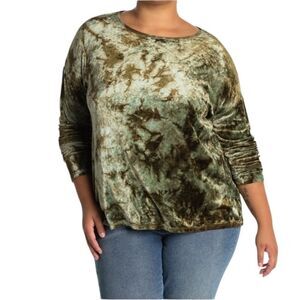 NWT BAEA LOS ANGELES Velvet Long Sleeve Top Olive Green Tie-Dye Size Small